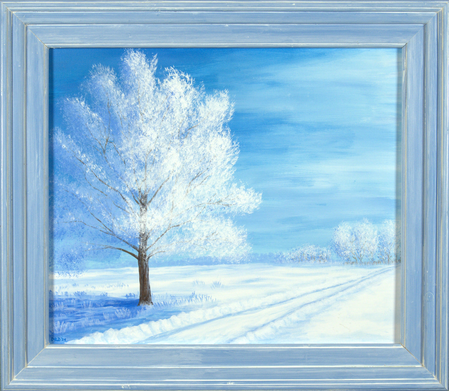 Winter Tree - 23.5”x19.75” Original Acrylic Painting on Canvas Board in 29.25”x25.5” Custom Wooden Frame