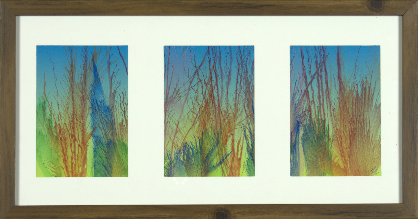 Alnitak, Alnilam & Mintaka - Three 4.5"x6.5” Original Tempera Painting on Poster Paper in One 20.75”x11” Store Bought Frame