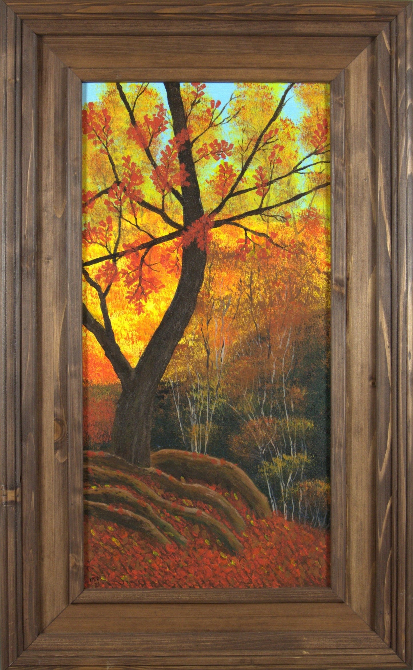 Autumn Tree - 12”x24” Original Acrylic Painting on Stretched Canvas in 31.75”x19.5” Custom Wooden Frame