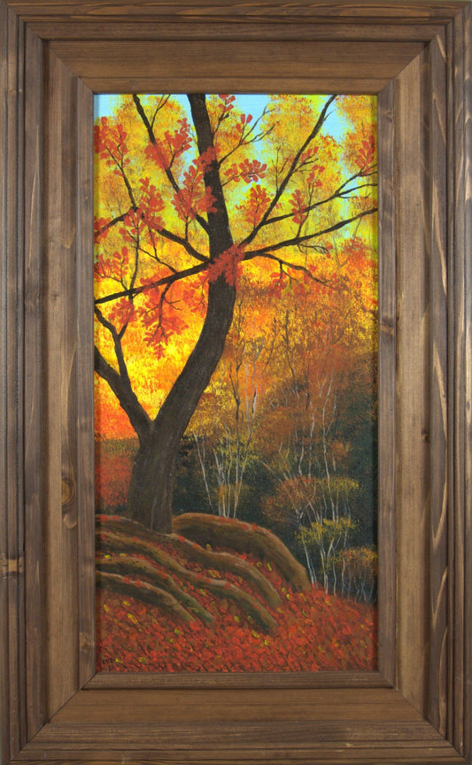 Autumn Tree - 12”x24” Original Acrylic Painting on Stretched Canvas in 31.75”x19.5” Custom Wooden Frame