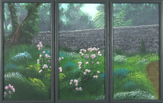 Blarney Wall - Three 10"x20" Original Acrylic Paintings on Stretched Canvas in 33.75”x21.25” Custom Wooden Frame