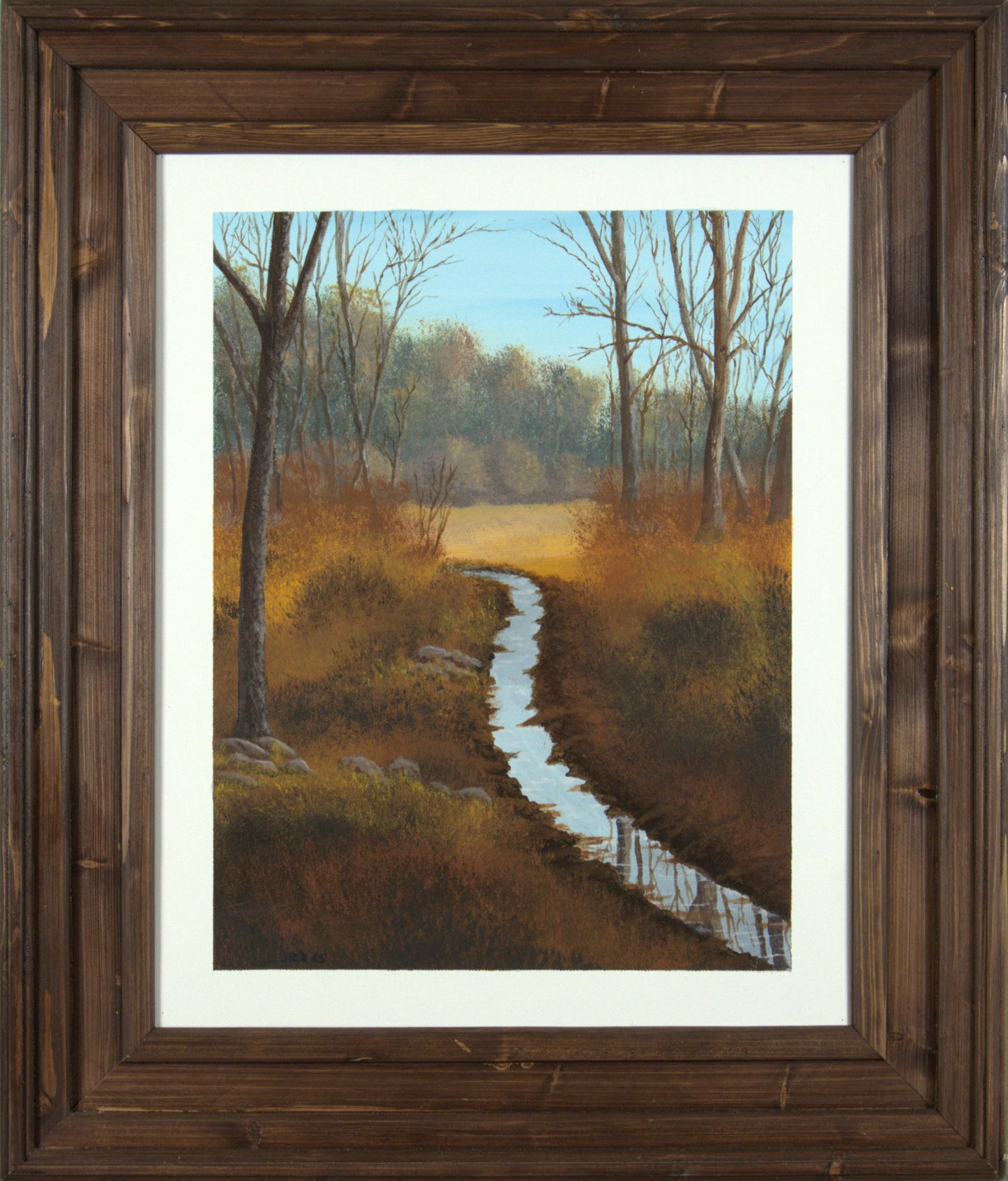 Little Creek - 16”x20” Original Acrylic Painting on Canvas Board in 22.25”x 26.25” Custom Wooden Frame