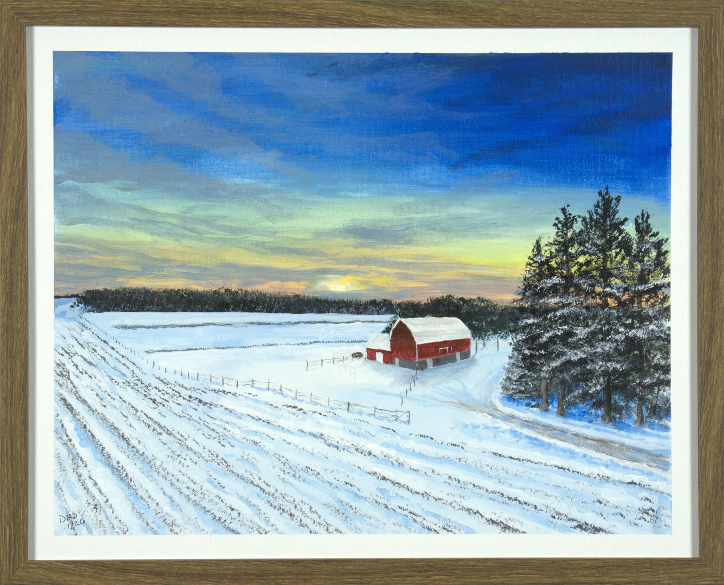 Snowy Barn - 20"x16" on Canvas Board