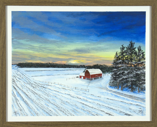 Snowy Barn - 20"x16" on Canvas Board