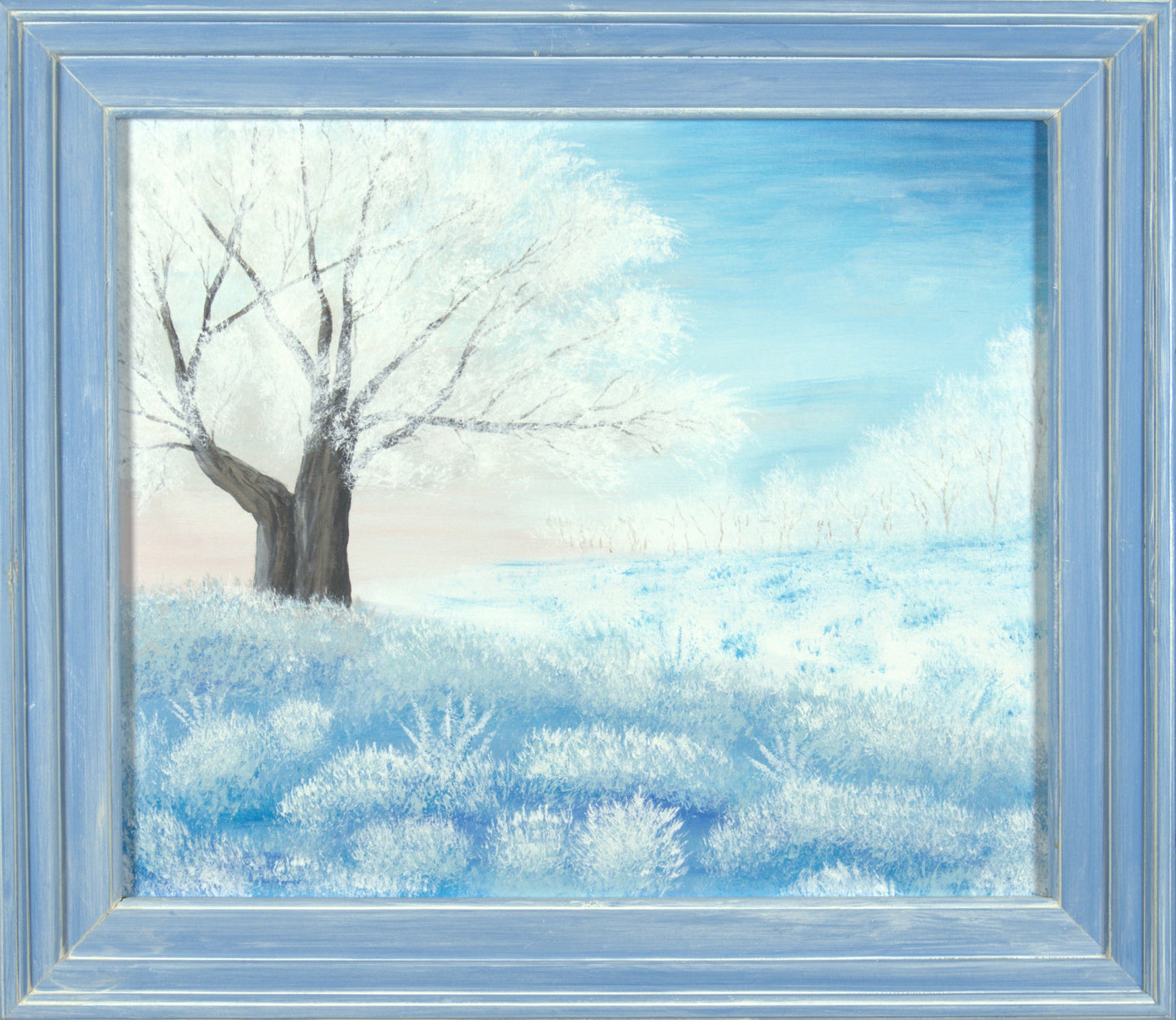 Winter Field - 23.5”x19.75” Original Acrylic Painting on Canvas Board in 29.25”x25.5” Custom Wooden Frame
