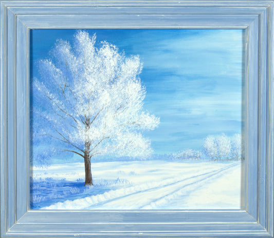 Winter Tree - 23.5”x19.75” Original Acrylic Painting on Canvas Board in 29.25”x25.5” Custom Wooden Frame